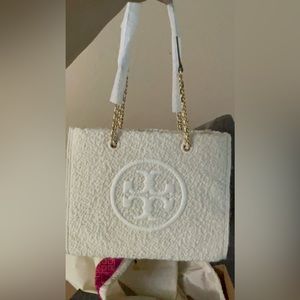 Tory Burch | New Cream Boucle Ella Chain Leather-Trim Mini Tote